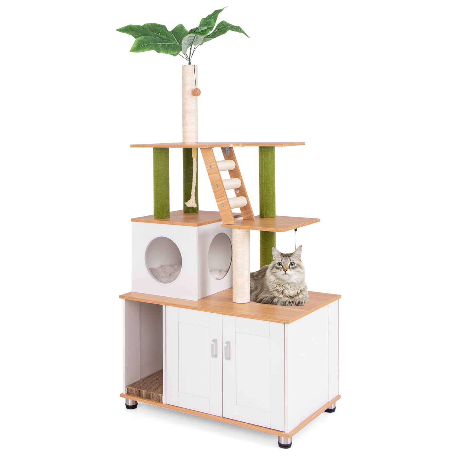 Arbre à chat Tangkula avec cache-litière, tour à chat 2-en-1 avec condo